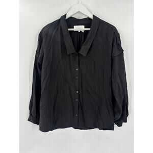 Ba&sh Button Up Shirt Womens Small Black Long Sleeves 100% Silk Collared V Neck